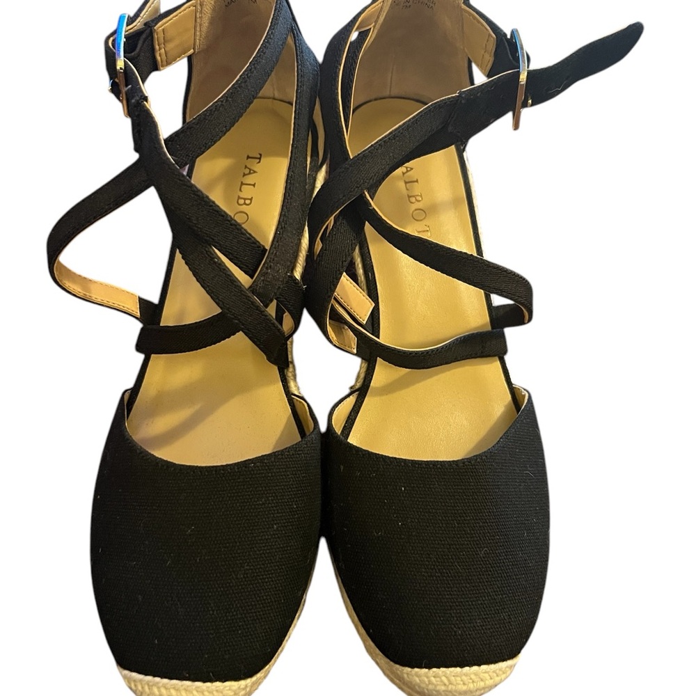 New/w/b~Talbots Blue Espadrille Wedges with Ankle Strap 7m - Picture 2 of 7